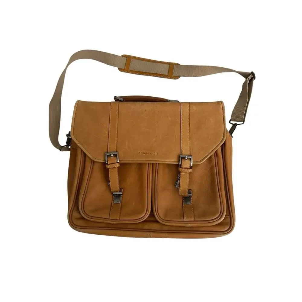 Vtg Kenneth Cole New York Leather Messenger Madmen Crossbody Bag Briefcase